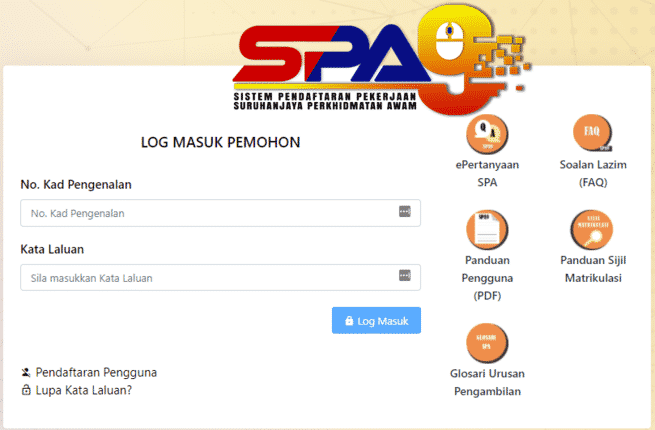 tatacara log masuk login SPA9