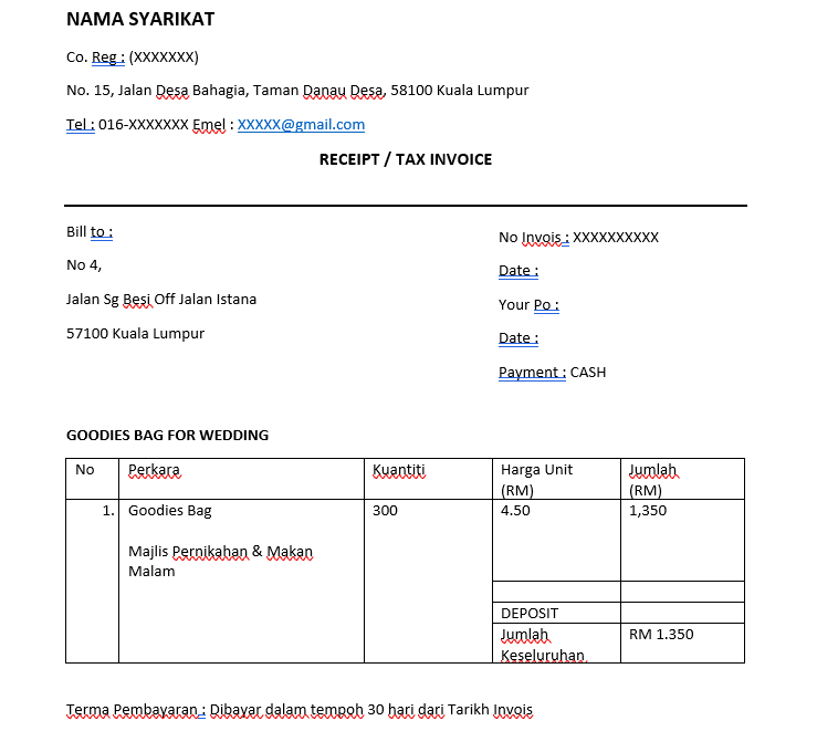 Contoh Invoice Tuntutan Bayaran Projek Contoh Invois 3569