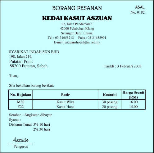 Contoh Invois Pembelian Peralatan sekolah